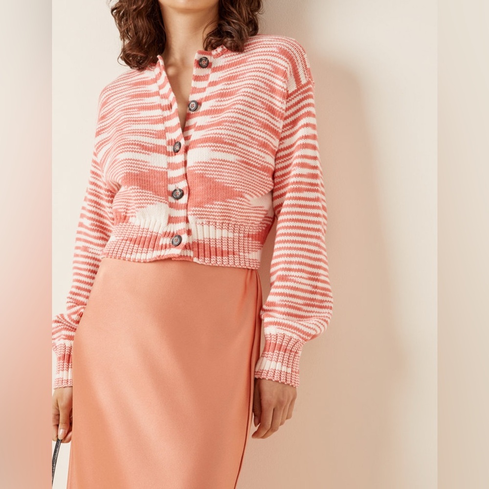 Ciao Lucia Coral and White Striped Cropped Cardigan - Picture 5 of 12